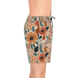 Summer Design 01 on Men's Floral Print Swim Shorts - Perfect for Summer Beach Days