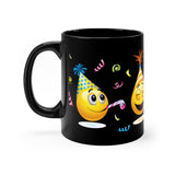 Party Time Emojis on Black mug 11oz
