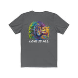 Lion & Lioness "Love Is All" Design on  Unisex Jersey Short Sleeve Tee