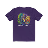 Lion & Lioness "Love Is All" Design on  Unisex Jersey Short Sleeve Tee