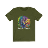 Lion & Lioness "Love Is All" Design on  Unisex Jersey Short Sleeve Tee