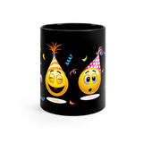 Party Time Emojis on Black mug 11oz