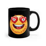 Love With A Smile Emoji on 11oz Black Mug
