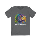 Lion & Lioness "Love Is All" Design on  Unisex Jersey Short Sleeve Tee