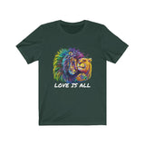 Lion & Lioness "Love Is All" Design on  Unisex Jersey Short Sleeve Tee
