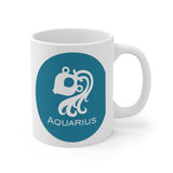 Blue Coin Aquarius Zodiac Design on Ceramic Mug 11oz