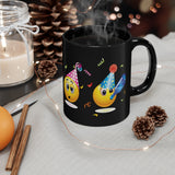 Party Time Emojis on Black mug 11oz