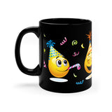Party Time Emojis on 11oz Black Mug