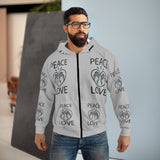 Love Peace Design on AOP Unisex Zip Hoodie
