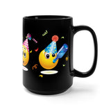 Party Time Emoticons on Black Mug 15oz