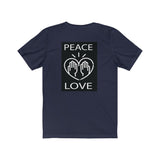 Peace Love design on Unisex Jersey Short Sleeve Tee