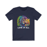 Lion & Lioness "Love Is All" Design on  Unisex Jersey Short Sleeve Tee