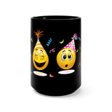 Party Time Emoticons on Black Mug 15oz