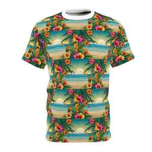Summer Design 12 on Floral Unisex Cut & Sew Tee - Vibrant Garden Design for Everyday Wear