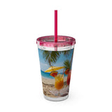 Summer Design 09 on Sunsplash Tumbler with Straw, 16oz
