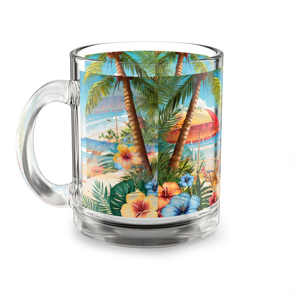 Summer Design 11 on Glass Mug - 10oz Botanical Coffee Cup for Tea Lovers