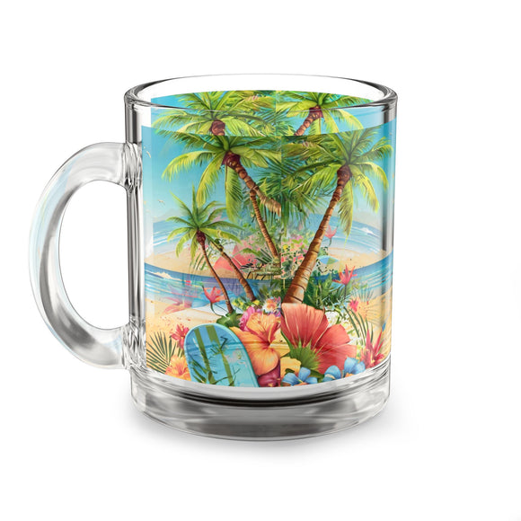 Summer Design 10 on Glass Mug - 10oz Botanical Coffee Cup for Tea Lovers