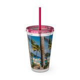 Summer Design 08 on Sunsplash Tumbler with Straw, 16oz