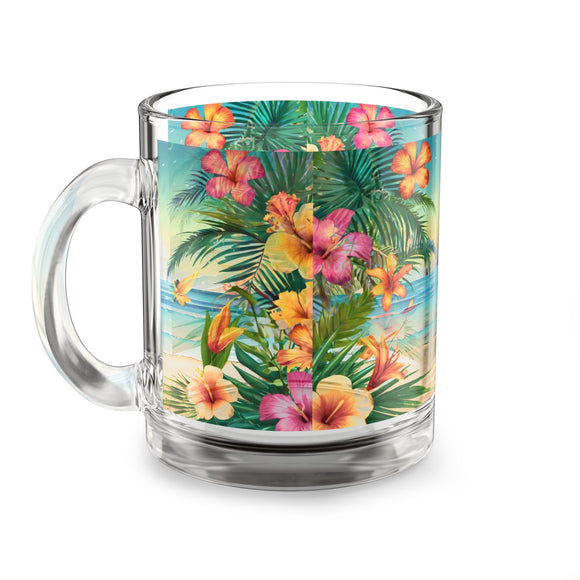 Summer Design 12 on Glass Mug - 10oz Botanical Coffee Cup for Tea Lovers