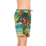 Summer Design 12 on Men's Floral Print Swim Shorts - Perfect for Summer Beach Days