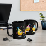 Party Time Emojis on Black mug 11oz