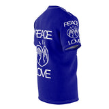 Peace Love design on Navy Blue Unisex AOP Cut & Sew Tee