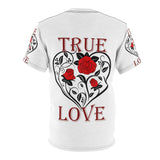 True Love design on Unisex AOP Cut & Sew Tee