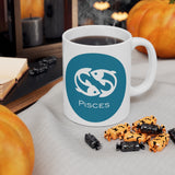 Blue Coin Pisces Zodiac Design on Ceramic Mug 11oz