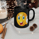 Cheery Emoji 11oz Black Mug