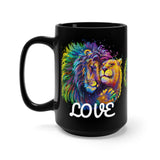 Lion & Lioness LOVE Design on Black Mug 15oz