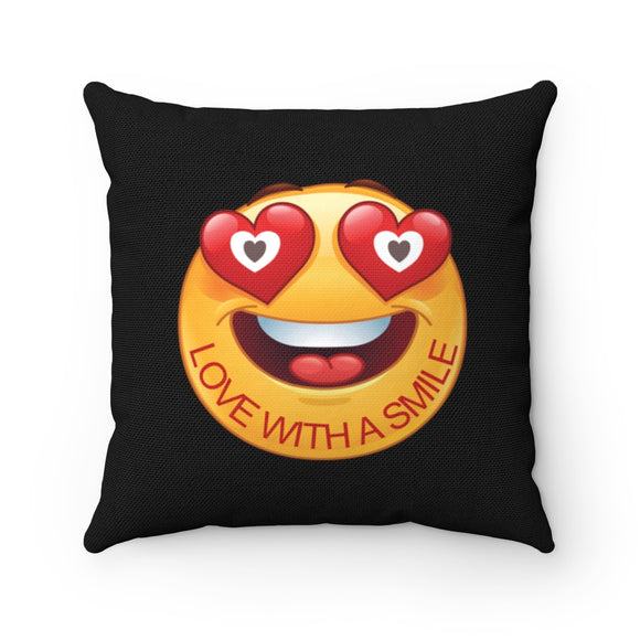 Love With A Smile Emoji Design on Spun Polyester Square Pillow Case