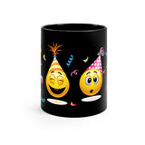 Party Time Emojis on Black mug 11oz