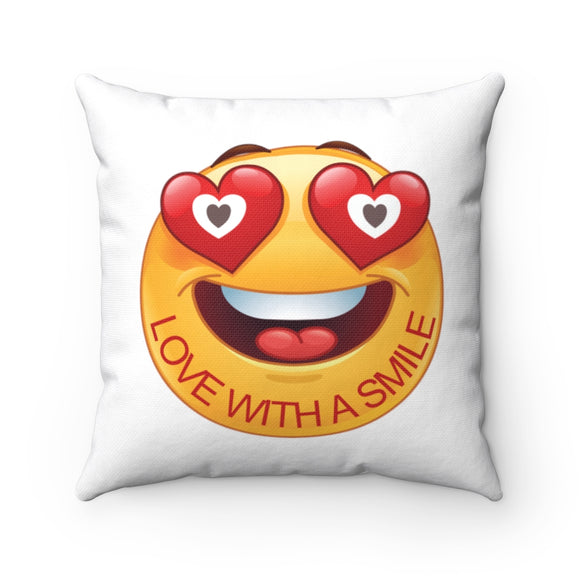 Love With A Smile Emoji Design on Spun Polyester Square Pillow Case