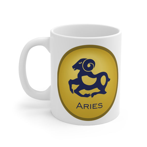 Gold Coin Aries Zodiac Design on Ceramic Mug 11oz