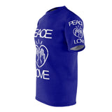 Peace Love design on Navy Blue Unisex AOP Cut & Sew Tee