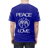 Peace Love design on Navy Blue Unisex AOP Cut & Sew Tee