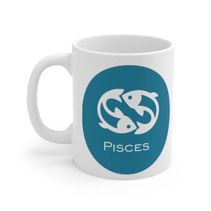 Blue Coin Pisces Zodiac Design on Ceramic Mug 11oz