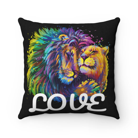 Lion & Lioness LOVE Design on Spun Polyester Square Pillow