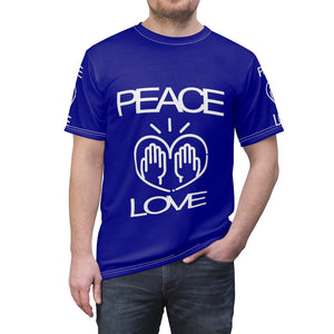 Peace Love design on Navy Blue Unisex AOP Cut & Sew Tee